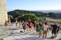 Tourists and visitors near the Propylaea of the acropolis of Athens