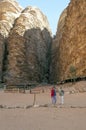 Tourists in Wadi Rum desert in Jordan