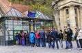 Tourists wait in line to buy tickets for the funicular. Budapest, Hungary. Royalty Free Stock Photo