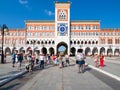 Tourists wait show near clock tower in Yoshkar-Ola