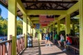 Tourists wait for the start of the tour at the boat station. Adventure on the island of Langkawi