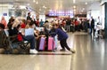 Tourists waiting delayed flight Istanbul, Ataturk Airport