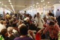 Tourists waiting delayed flight Istanbul, Ataturk Airport