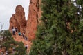 Tourists wakling hiking at garden of the gods colorado springs rocky mountains