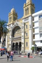 Tourists walk around Habib Bourguiba avenue located in Tunis Tunisia Royalty Free Stock Photo