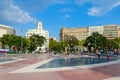 Tourists walk around Plaza Catalunya, Barcelona, Spain Royalty Free Stock Photo