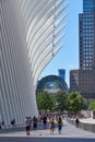 Tourists walk beneath the dramatic ribs of the WTC Transportation Hub 2016