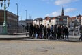 Tourists for walk city guide tour in Copenhagen Denmark