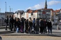 Tourists for walk city guide tour in Copenhagen Denmark