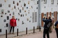 Tourists walk on Literatu street in Vilnius, Lithuania