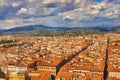 Tourists walk in the old city. Panoramic view, aerial skyline of Florence Firenze Cathedral of Santa Maria del Fiore, Ponte Royalty Free Stock Photo