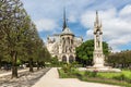 Tourists walking around the Notre Dame cathedral in Paris, France Royalty Free Stock Photo