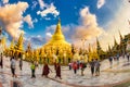 Tourists walking around at Yangon Myanmar Shwedagon Pagoda Royalty Free Stock Photo