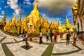 Tourists walking around at Yangon Myanmar Shwedagon Pagoda Royalty Free Stock Photo