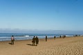 Tourists walking the belgian coast in wintertime Knokke Zoute