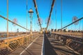 Tourists walking on Brooklyn Bridge in a beautiful day, New York Royalty Free Stock Photo