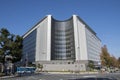 Tourists walking in front of the Osaka Prefectural Police Headqu