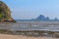 Tourists walking during low tide at aonang beach, Krabi, Thailand Royalty Free Stock Photo