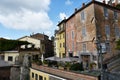 Tourists are walking in Nemi. A nice little town in the metropolitan city of Rome. Nemi, Lazio, Italy