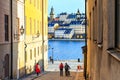 Tourists walking on the streets in old town of Stockholm, Sweden. Royalty Free Stock Photo