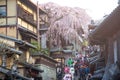 Tourists wander a famous street, Sannen-Zaka, in Kyoto