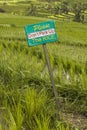 Tourists warning sign at rice fields of Jatiluwih in southeast Bali Royalty Free Stock Photo