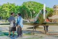 Tourists watch Japanese replica fighter planes during World War II