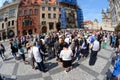 Tourists watch the show Chimes or Old Astronomical Clock in Old Town Square