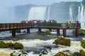 Tourists watch the waterfalls of Iguazu