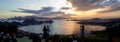 Tourists watching the sunset at Niteroi city observatory in Rio de Janeiro, Brazil. Guanabara Bay