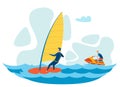 Tourists Water Activities Flat Vector Illustration