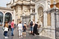 Tourists and water fountain in Belvedere Courtyard in Vatican Museum