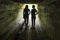 Tourists in the wooden sluice of the dam