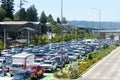 Tourists and workers wait in the hot sun at the Mukilteo Ferry Dock Royalty Free Stock Photo