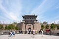 Tourists at the Xi`an city wall south gate in summer