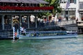 The tourists in ZÃÂ¼rich can also take the Limmat-River-Cruise Boat for sightseeing Royalty Free Stock Photo