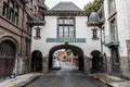 Tournai Doornik, Walloon Region - Belgium - Small medieval street and old city gate , now the Tournai house