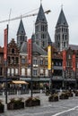 Tournai Doornik, Walloon Region - Belgium - View over the Grand-Place with the Cathedral of Our Lady