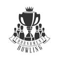 Tournament bowling vintage label. Black and white vector Illustration Royalty Free Stock Photo