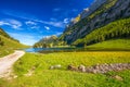 Tourquise clear Seealpsee with the Swiss Alps, Appenzeller Land, Switzerland