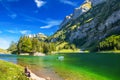 Tourquise clear Seealpsee with the Swiss Alps (mountain Santis), Appenzeller Land, Switzerland Royalty Free Stock Photo