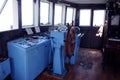 Old Tow-Boat Cabin - Wooden Wheel and Dashboard Royalty Free Stock Photo