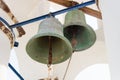 Tow old bells in a Greek church tower in Oia, Santorini, Greece Royalty Free Stock Photo