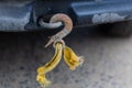 A tow rope with a hook broken during towing Royalty Free Stock Photo