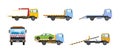 Tow truck car set. Cargo automobile for towing transport, trucking vehicle, towage help on road Royalty Free Stock Photo