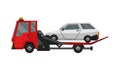 Tow truck. Flat faulty car loaded on a tow truck. Vehicle repair service which provides assistance damaged or salvaged