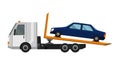 Tow truck. Flat faulty car loaded on a tow truck. Vehicle repair service which provides assistance damaged or salvaged