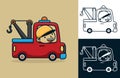 Tow truck with happy driver. Vector cartoon illustration in flat icon style Royalty Free Stock Photo