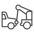 Tow truck line icon. Vehicle salvage with hooked damaged auto symbol, outline style pictogram on white background. Car