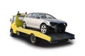 Tow truck with crashed car isolated Royalty Free Stock Photo